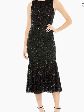 Mac Dugal Black Sequin Midi Dress - Elegant Evening Dress Sz 18